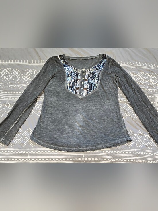 Free People Tops - Free People Tiger Eyes Sequin Bib Henley Longsleeve